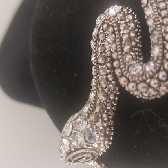 Silvertone Clear Rhinestone Snake Pendant Long Necklace - Picture 7 of 17